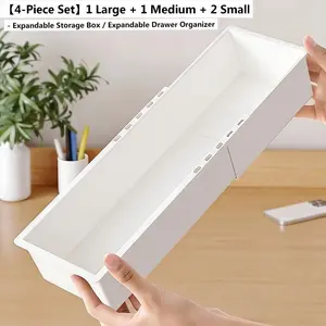 4-Piece Expandable Drawer Organizer Set, 1 Large + 1 Medium + 2 Small, Kitchen/cosmetic/medical/stationery Storage, Keep Your Space Neat