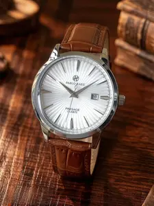 Luxury Men's Business Quartz Watch, Stainless Steel Case, Oil-Press Dial with Calendar, Analog Watch, 50m Waterproof, Leather Strap, Casual Sport Style, Business Fashion Watch