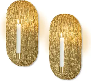 Wall Candle Sconces: Candlestick Wall Sconces Set of Two -  Candle Holders for Taper Metal  Decor for  Living Room Fireplace