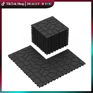 44 PCS New Stone 12*12" Interlocking Deck Tiles, DIY for Patio/Poolside/Balcony, Dark Gray,Brown