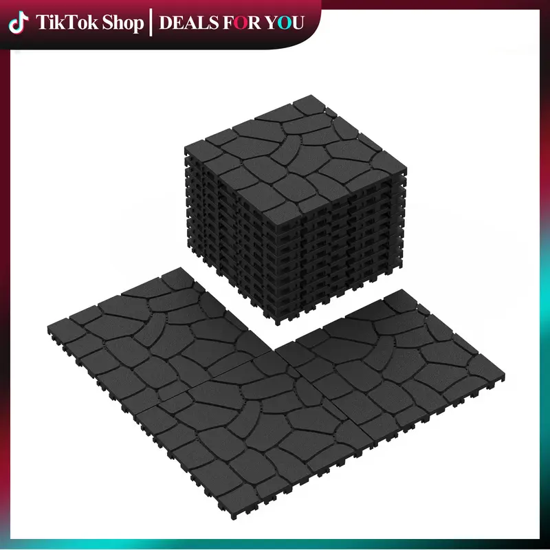 44 Pack 12*12" Interlocking Deck Tiles, DIY for Patio/Poolside/Balcony, Dark Gray,Brown Outdoor Indoor Flooring Non Slip Flooring