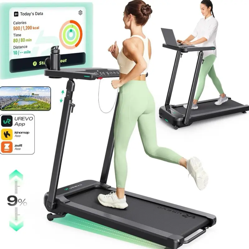 UREVO Walking Pad Treadmill with Adjustable Desk, Foldable Treadmill with Incline, Folding Treadmill Desk, Walking Pad with Handle Bar, UREVO SmartCoach App, Remote Control, 265 Lbs  Capacity