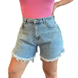 Shadow Flare Shorts Rhinestone Denim Style with Frayed Edges & Sparkling Detailing for Stylish Wear