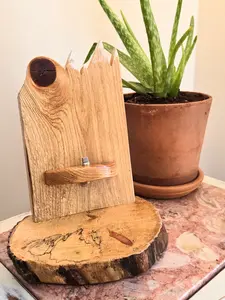 Handcrafted Mountain Silhouette Wood Dock | Rustic Phone & Watch Organizer with Cable | SPENCEBUILT