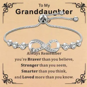 PolarEve Infinity Love Heart Bracelet for Granddaughter Platinum-plated White Gold Tone with Cubic Zirconia Stones Adjustable Gift for Birthday Christmas