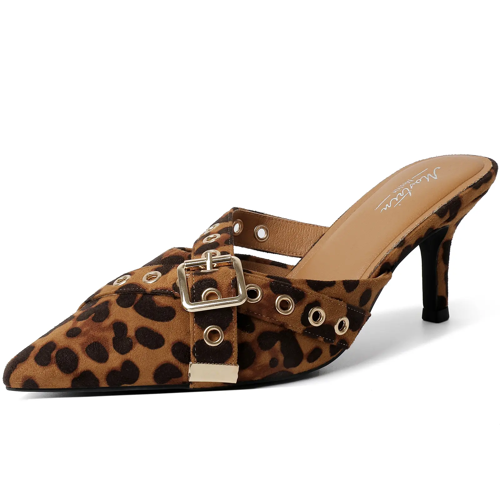 Mostrin Kitten Mules Heels for Women Pointed Closed Toe Heels Vintage Slip on Stiletto Dressy Pumps Shoes Footwear Insole