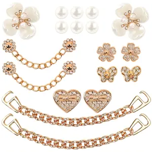 18Pcs Bling Shoe Charms Crystal Pearl Flower Chain Shoe Decor Must-Have Women Party Birthday Clog Shoe Accessories