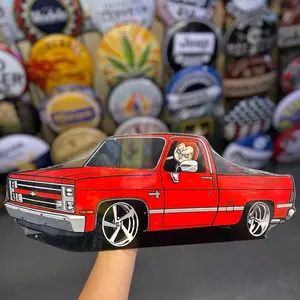 80s Model Square Body Pick Up Truck metal sign- Red Color Design as Shown in the Image