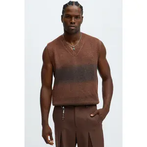 Mohair Like Sweater Vest - Brown/combo