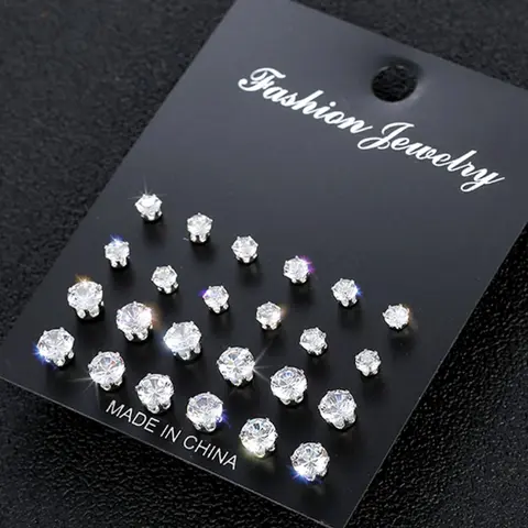 Summer 2024 Irregular Luxury Rhinestone Decor Stud Earrings, 12 Pairs Boy's Matching Jewelry, Streetwear Punk Hip Hop Trendy Fashionable Accessories for Party, Clubs, Daily Wear, Ear Studs