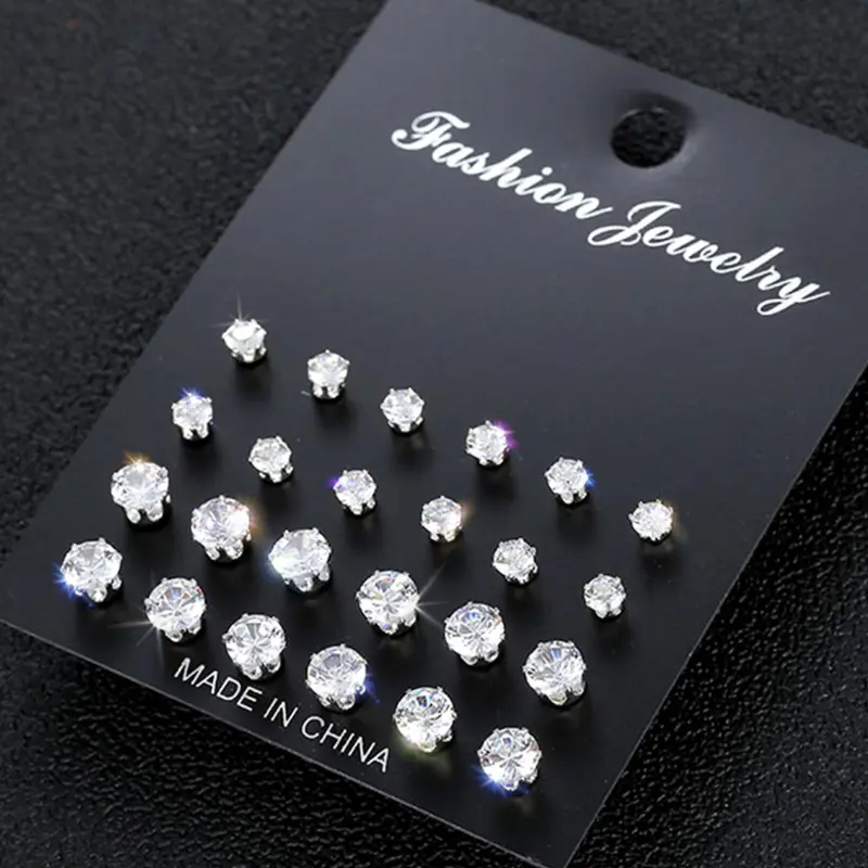 Summer 2024 Irregular Luxury Rhinestone Decor Stud Earrings, 12 Pairs Boy's Matching Jewelry, Streetwear Punk Hip Hop Trendy Fashionable Accessories for Party, Clubs, Daily Wear, Ear Studs