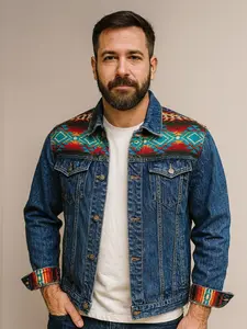 Awana Denim Jacket with Colorful Embroidered Trim (M)