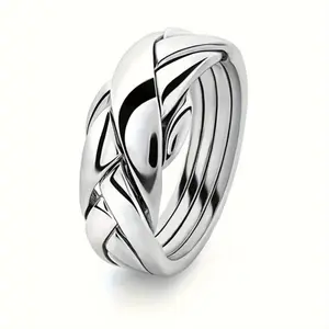 Alloy Geometric Weaving Interlocking Puzzle Ring, Stackable Rings, Unisex Casual Daily Fashion Couple Jewelry, Valentine's Day Gift for Couples, Unisex Ring