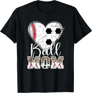 Ball Mom Heart Soccer Baseball Mom T-Shirt