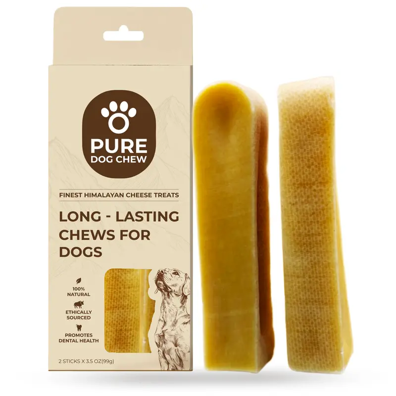 Pure Dog Chew Himalayan Yak Cheese Chews for Dogs – 3.5 oz × 2 Sticks, Long-Lasting Dog Treats (20-65 LBS)