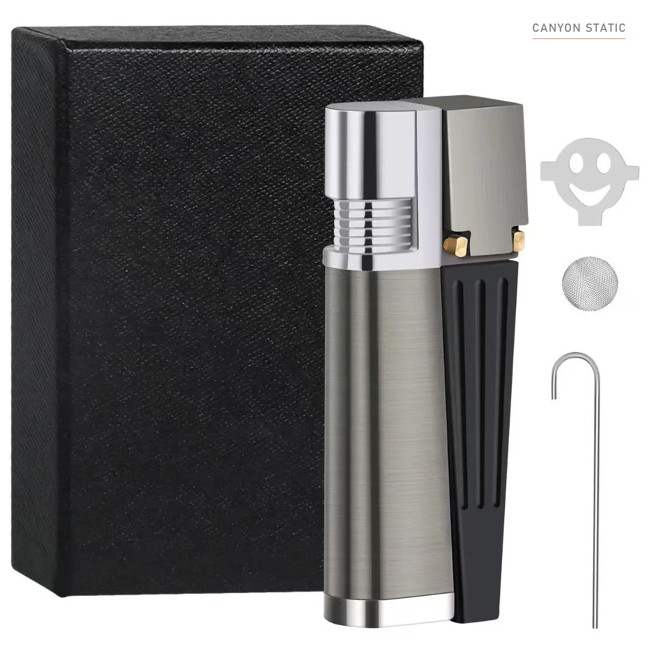 (Butane Gas Not Contained) Adjustable Flame Cool Metal Lighter - Portable Fire Starter with Adjustable Angle, Built-in Ignition, Durable Construction for Camping, BBQ, Adjustable Flame Lighter