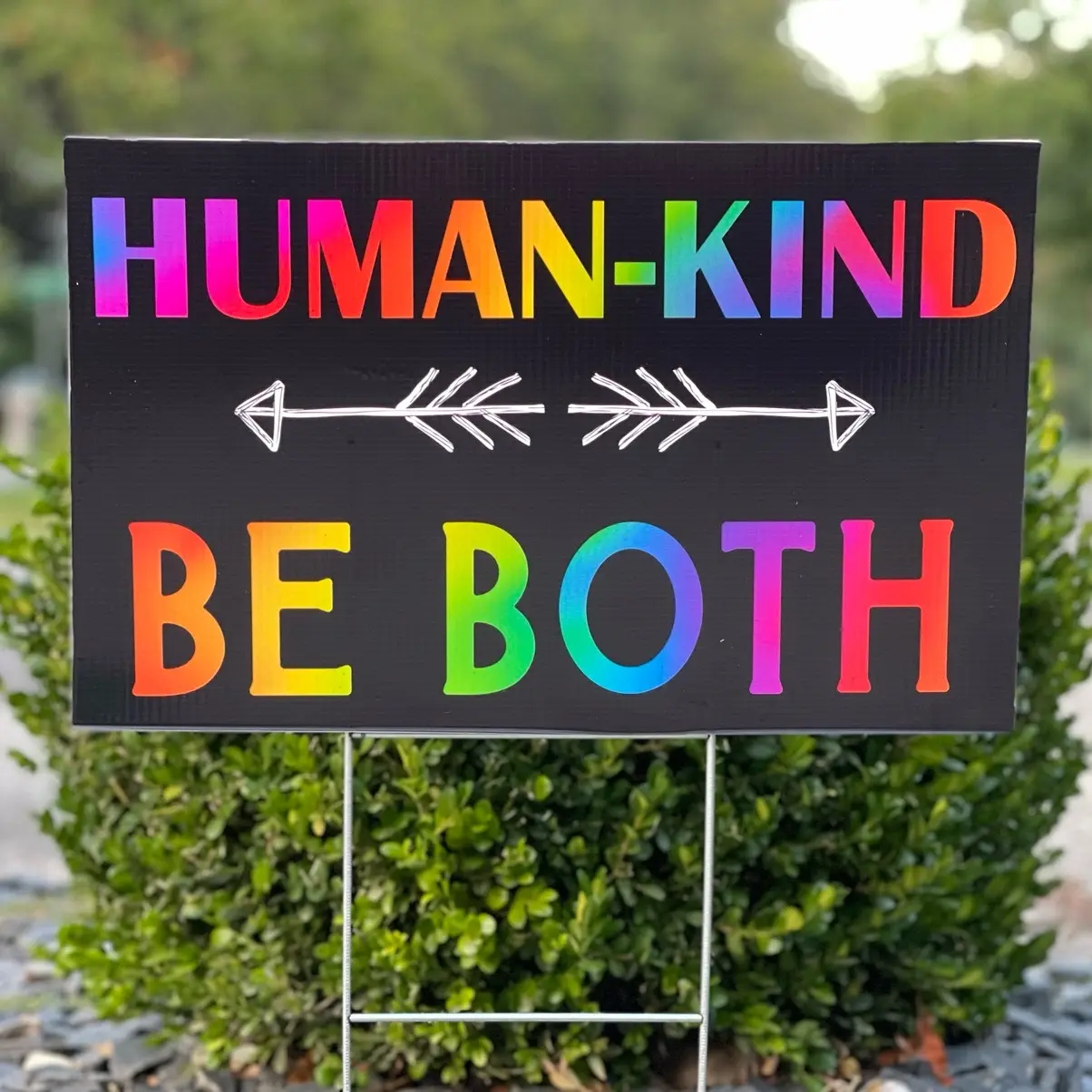 Human-Kind Be Both Pride/Northern Lights Yard Sign - Outdoor Decorative Sign with H shaped metal stake