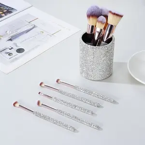 Portable 9-Piece Makeup Brushes Set - Diamond-Embellished Brushes for Loose Powder, Finishing Powder, Blush and Contour