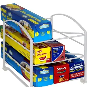 Kitchen Box Organizer Wrap Rack Foil Holder White 3-Tier Storage for Cling Wrap & Wax Paper