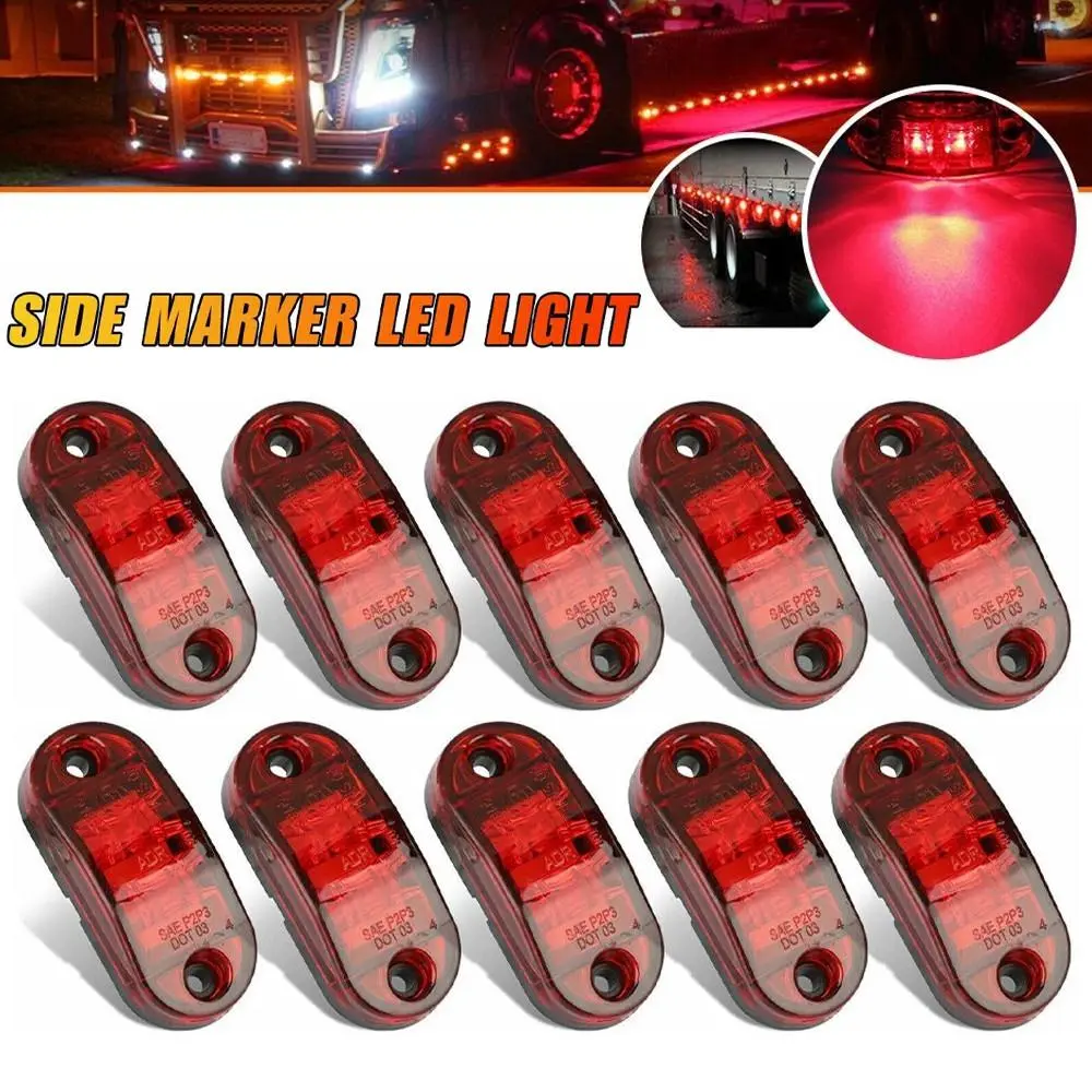 10pcs Red 2-LED Oval Side Marker Lights Truck Trailer Clearance Light Waterproof