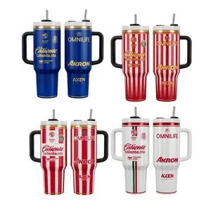 Chivas Guadalajara Inspired 40oz Tumbler With Handle, Soccer Fan Insulated Stainless Steel Travel Mug