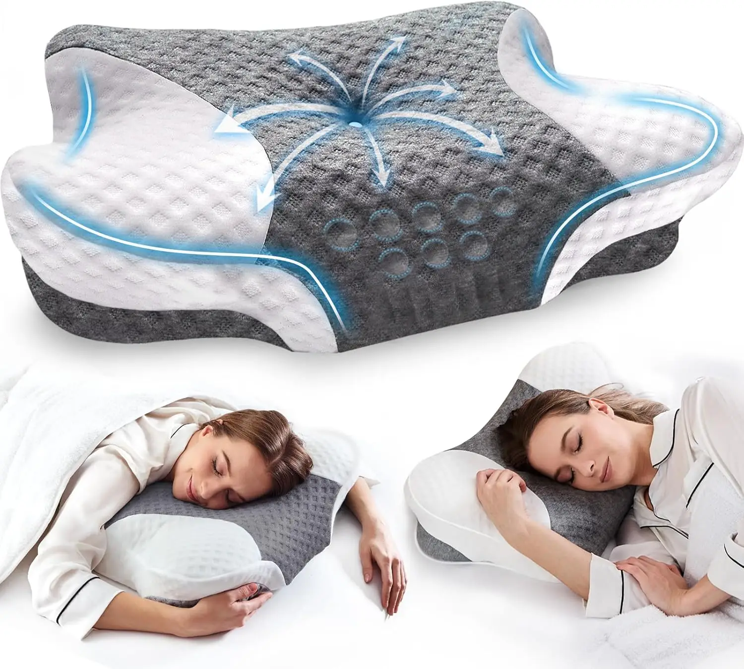 Neck Pillows with Memory Foam - Neck Pillows for Pain Relief Contour Memory Foam Pillows Ergonomic Neck Support - Adjustable Orthopedic Bed Pillows wi