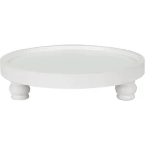 Decorative Round  Riser for Display, Farmhouse Pedestal Stand for Kitchen Counter, White Wooden Risers Tray for  Decor, Pedestal Tray for Living Room Decor