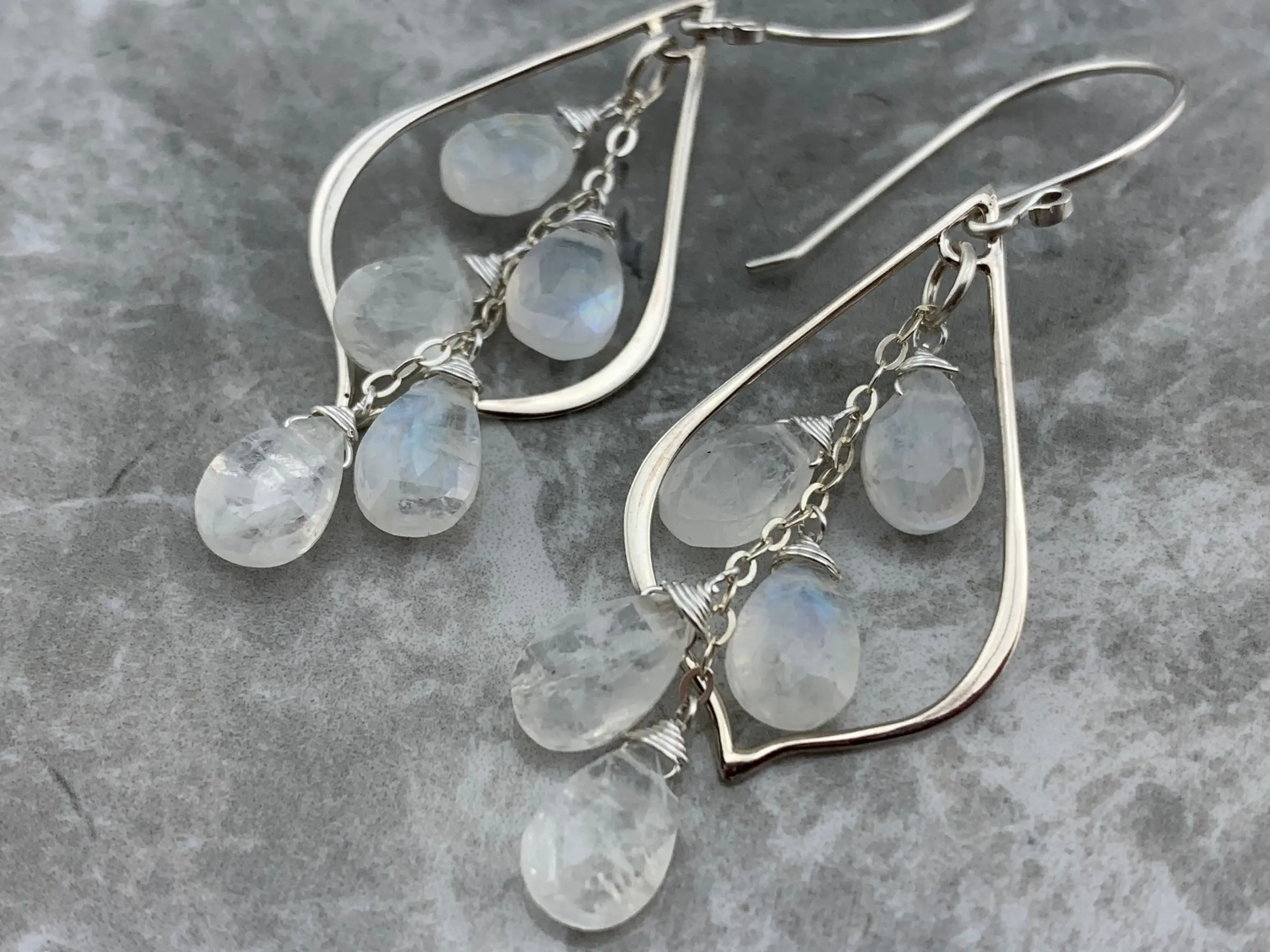 Rainbow Moonstone Chandelier Earrings · 925 Sterling Silver · Boho Gemstone Dangles