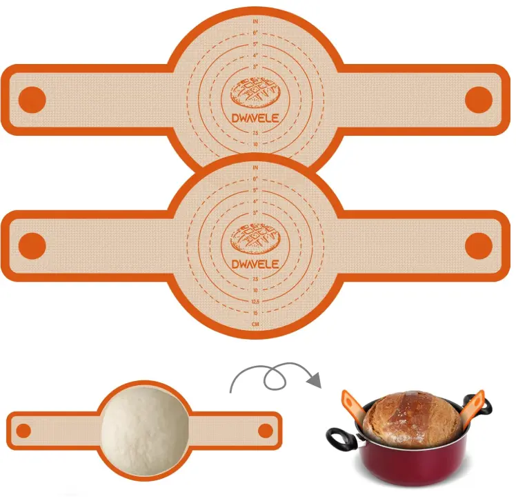 Silicone Bread Sling for Dutch Oven, Non-Stick & Easy to Clean Baking Mat Set, 2 Pcs Reusable Bread Sling for Sourdough Tools ＆ Accessories