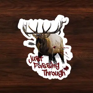 Passing Through Elk Sticker, Wildlife Hunting Decal, Retro Bull Elk Antler Outdoorsman Car Laptop Decor, Unique Gift for Hunters, Nature Lovers, and Big Game Season Enthusiasts