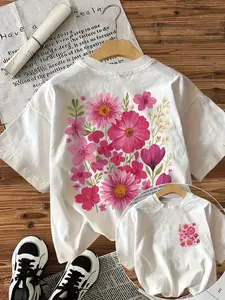 Vintage Floral Pattern Print Loose Fit Short Sleeve Round Neck T-Shirt, Retro Style Chic Casual Wear, Women's Fashion Top