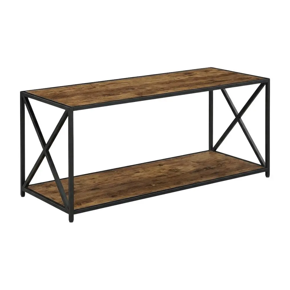 Barnwood Black Coffee Table with Shelf and Particle Board Surface, Living Room