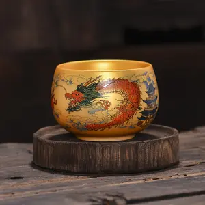 Gold-plated dragon and phoenix pair of cups, couple's cups, master's cup, tea cup, men's and women's pair of cups, high-end tea set
