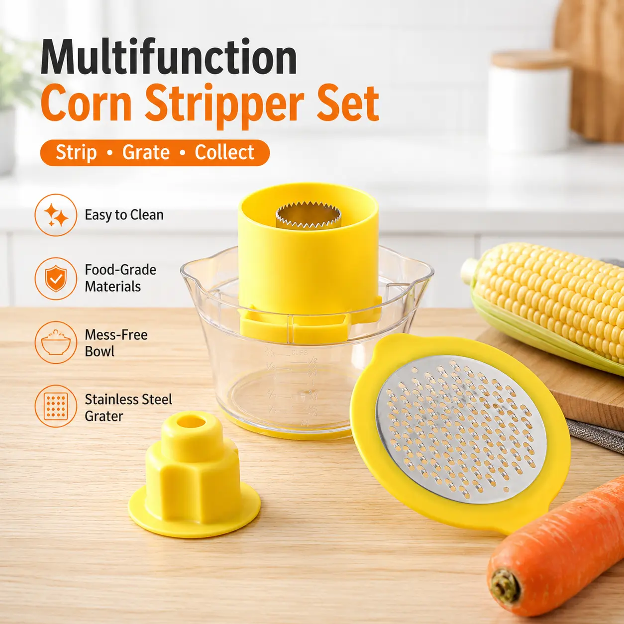 Commercial 2-in-1 Corn Thresher & Garlic Mincer, Kitchen Food Processor for 1-Twist Corn Kernel Removal