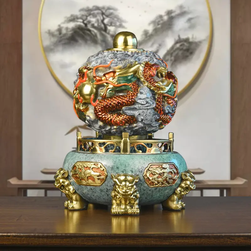 Full Copper 9-Turn Cosmos Dragon Censer with Dragon That Changes the Course of Events, Chinese-Style Office Decor, Treasure Basin Craft, Opening & Collection Gift Item
