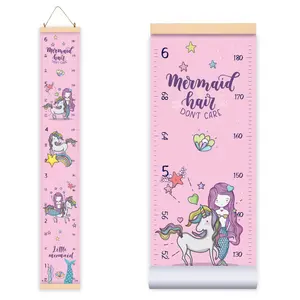 Height Growth Chart for Kids Unicorn Mermaid - Baby Measuring Canvas Ruler. Nursery Hanging Wall Decor for Girl, Perfect Baby Shower Newborn Gift, Size in Foot Inches Centimeters (79”x7.9).