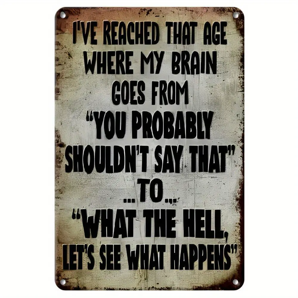 Funny 'My Brain Age' Vintage Metal Sign (8"x12") – Rust-Proof & Weatherproof Wall Art for Home, Bar, Cafe, Garage, or Garden – Humorous Quote Decor with Pre-Drilled Holes, Perfect Gift for All Occasions, Versatile Wall Art |   Retro Wall Art |   Rustproof
