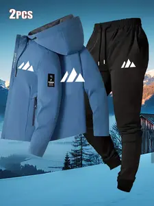 Men's Casual Outdoor Jacket Set, Comfortable Camping Hiking Fitness Daily Commute Breathable Durable Mountain Wear