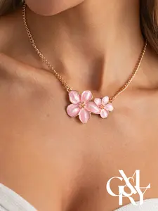 CYL&RY Y2K Double Flower Pendant Necklace for Women, Dainty Cable Chain with Pink/White/Blue Floral Charms, Perfect for Beach Vacations, Summer Outfits, Date Nights and Elegant Gatherings, Date Nights, Bridal Events Daily Wear