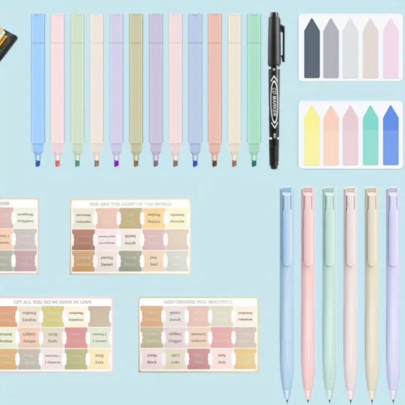 1Set Bible Journaling Kit,Bible Study Supplies,Morandi Colored Bible Study Kit,12 Pastel Bible Highlighters and 75 Bible Tabs Set cute school