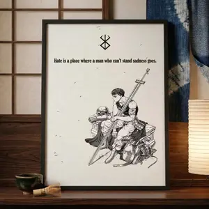 Berserk Anime Poster Print, Guts Manga Wall Art, Japanese Vintage Minimalist Anime Decor, Dark Fantasy Room Decor Gift for Him