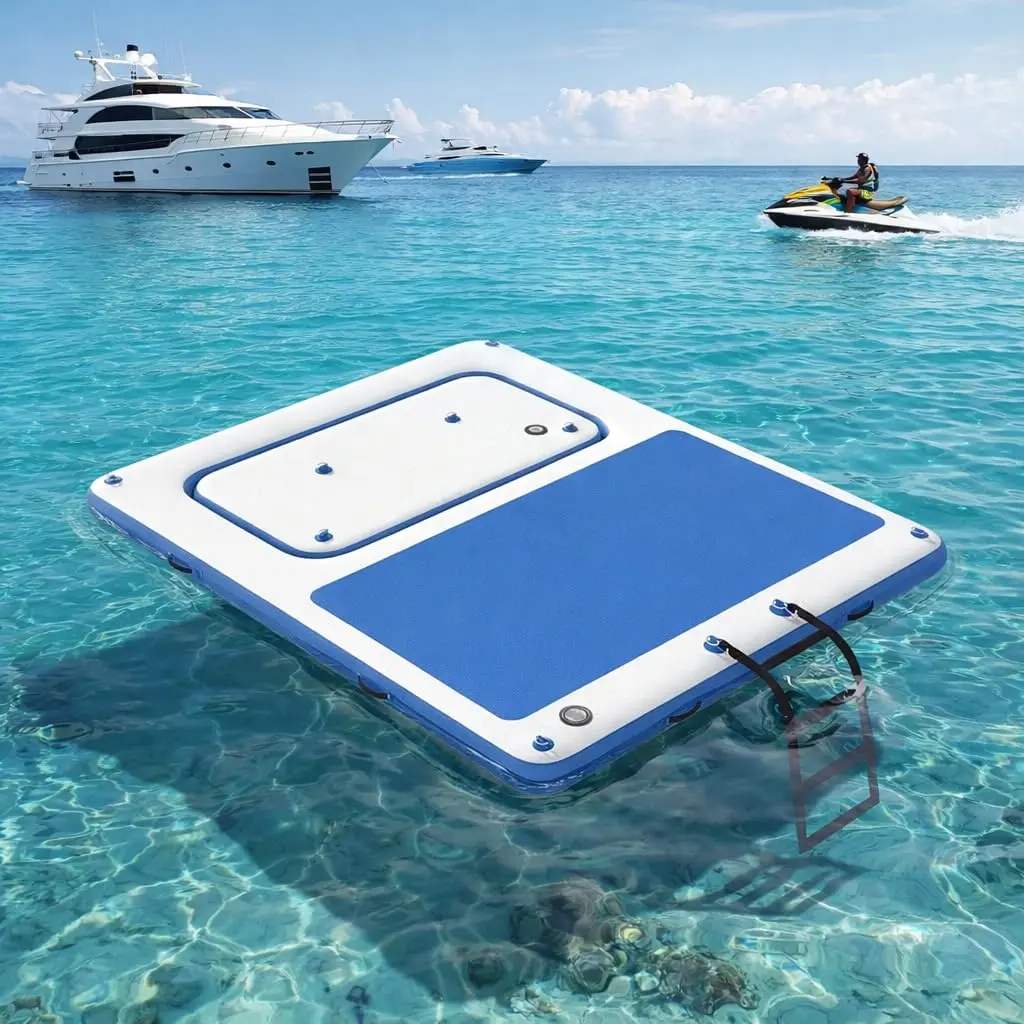 10'x8' Inflatable Floating Dock 3mm EVA Anti-Slip Platform, Quick Inflation, 10-Person Capacity for Lake, Pool & Ocean