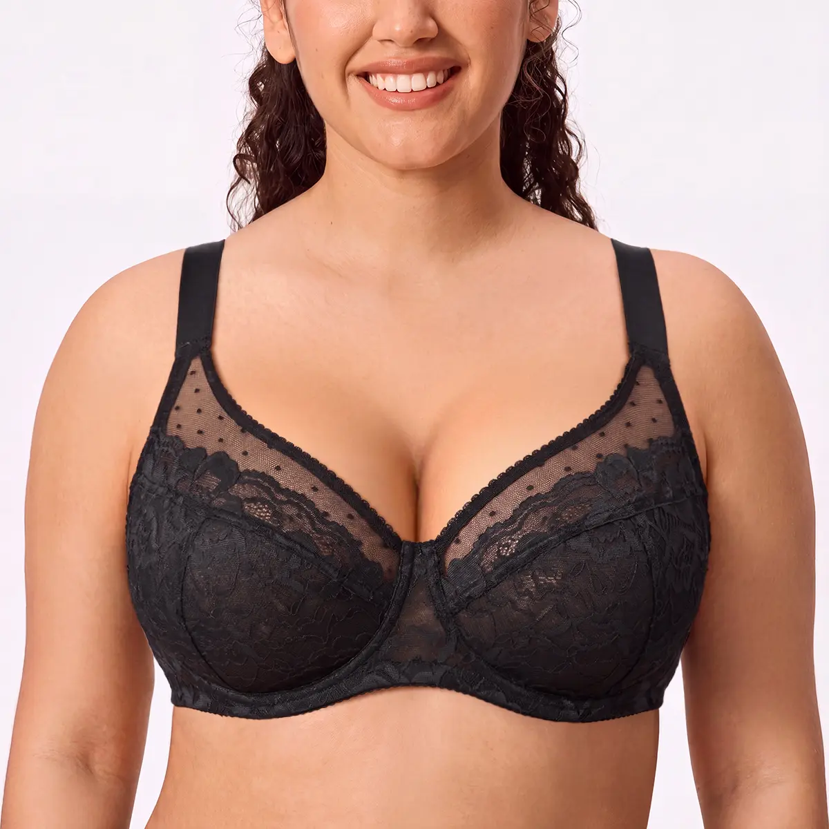 TryWish Plus Size Floral Lace Full Coverage Bra Underwire Supportive Under Band Non-Padded Unlined