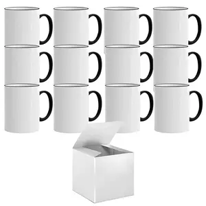 Set of 12 Black Rim & Handle Sublimation Mugs (11 oz) with Individual White Boxes
