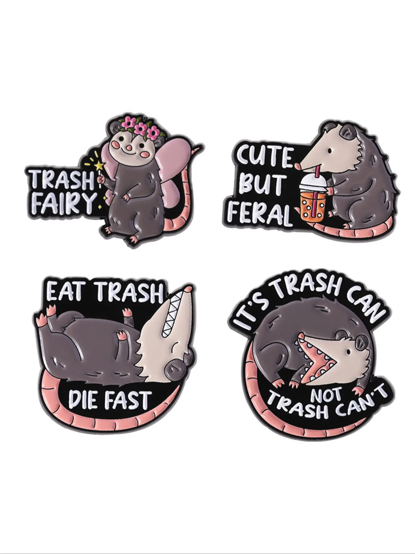 4pc Cute Possum Animal Pins and Badges, Creative Cartoon Brooches for Clothes and Bags, Fashion Jewelry Accessories for Everyday Wear Gift for Friends Fashion Accessory