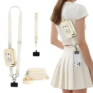 3-in-1 Clip And Go Strap for Phone with Wallet Crossbody Adjustable Phone Strap for Women and Men Phone Lanyard With Anti-Theft Zipper Pouch Detachable Wrist Wallet Compatible with All Phones For Trave or Daily Use