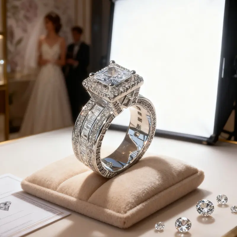 Wholesale Women's Bold Silver Fashion Engagement Bridal Ring - Halo Imitation Diamond, Diamond-Like Statement Jewelry for Cross-Border Wish AliExpress Hot Sales