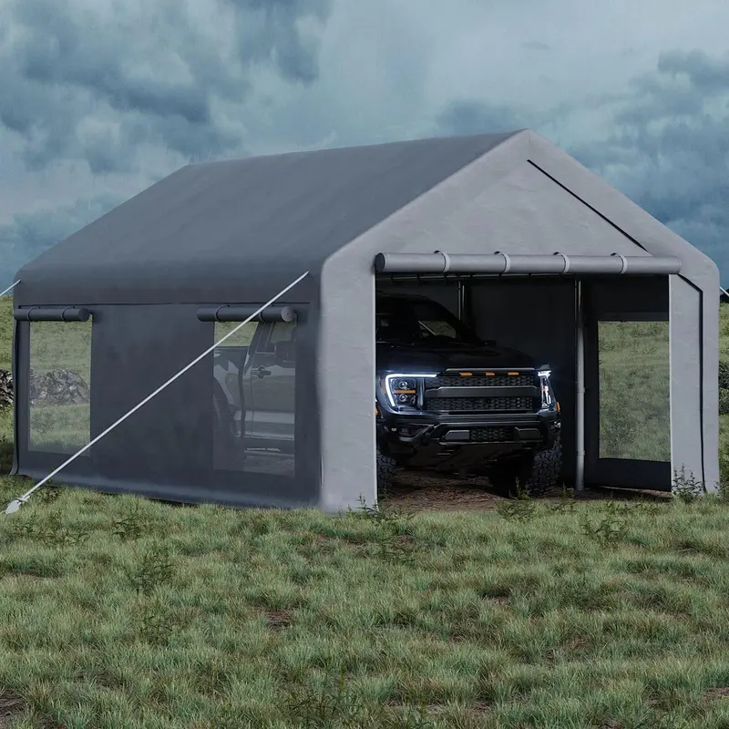 Garvee 10x20 Ft Heavy-Duty Portable Carport Garage, 200g PE All-Weather Canopy, Roll-Up Front & Rear Doors with 4 Side Windows, Multi-Purpose Outdoor Storage Shelter for Paint Booth, Boat, Pickup Truck & Outdoor Events