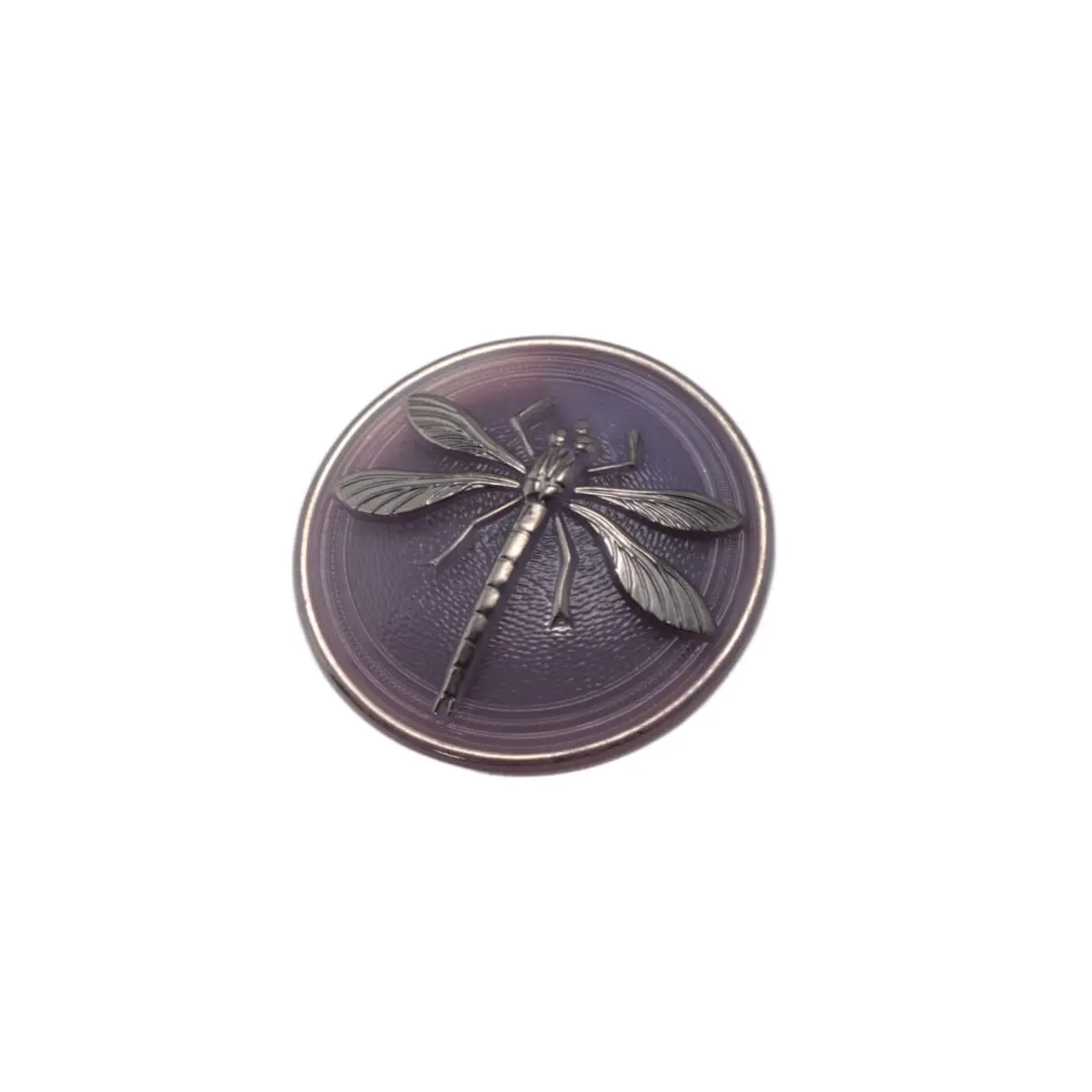 Czech Glass Dragonfly Button 31mm - Purple Amethyst with Bronze Detailing