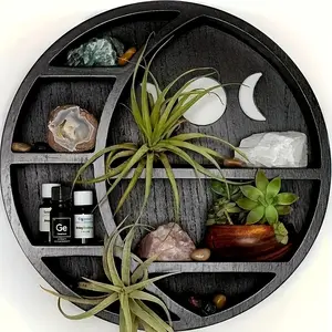 Wooden Moon Rack Crystal Display Stand, Bohemian Home Decor, Living Room Kitchen Bathroom Bedroom Storage, Festival Decoration